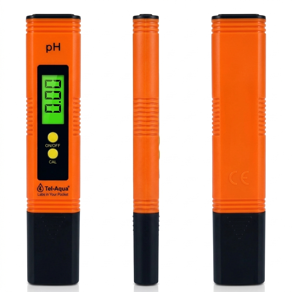 Tel-Aqua meter showing pH and temperature monitoring for fish farming