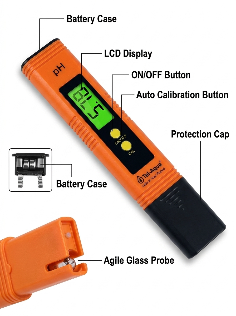 Tel-Aqua PH02 digital meter, side view